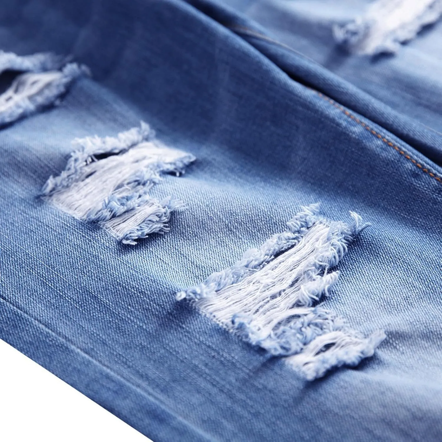Stretch Stacked Jeans for Men Ripped Slim Fit Straight Leg Hip Hop Trousers Fashion Distressed Skinny Denim Pants