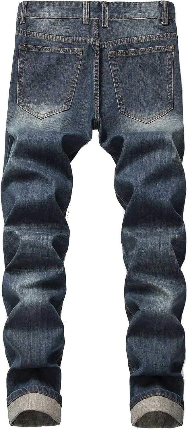 Stretch Stacked Jeans for Men Ripped Slim Fit Straight Leg Hip Hop Trousers Fashion Distressed Skinny Denim Pants