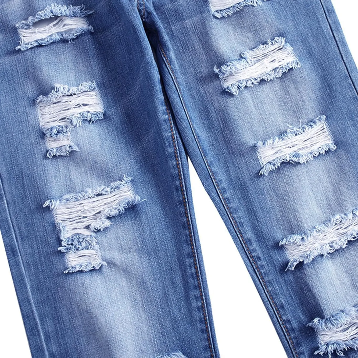 Stretch Stacked Jeans for Men Ripped Slim Fit Straight Leg Hip Hop Trousers Fashion Distressed Skinny Denim Pants