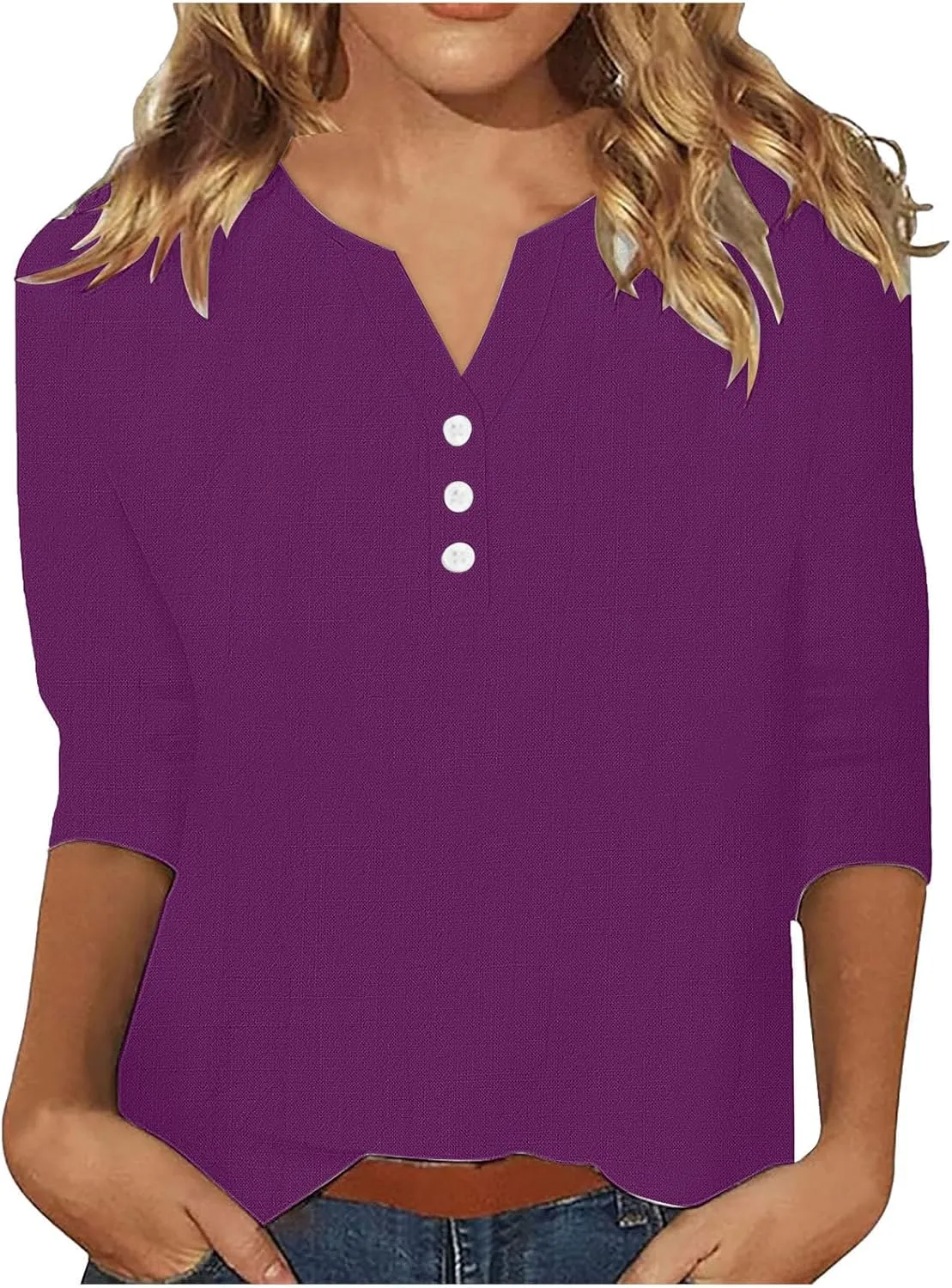 Summer Cotton Linen Shirts for Women 2025 Casual 3/4 Sleeve Tunic Shirts Spring Vacation Fashion Clothes