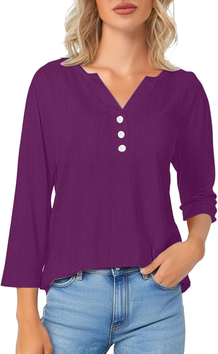 Summer Cotton Linen Shirts for Women 2025 Casual 3/4 Sleeve Tunic Shirts Spring Vacation Fashion Clothes