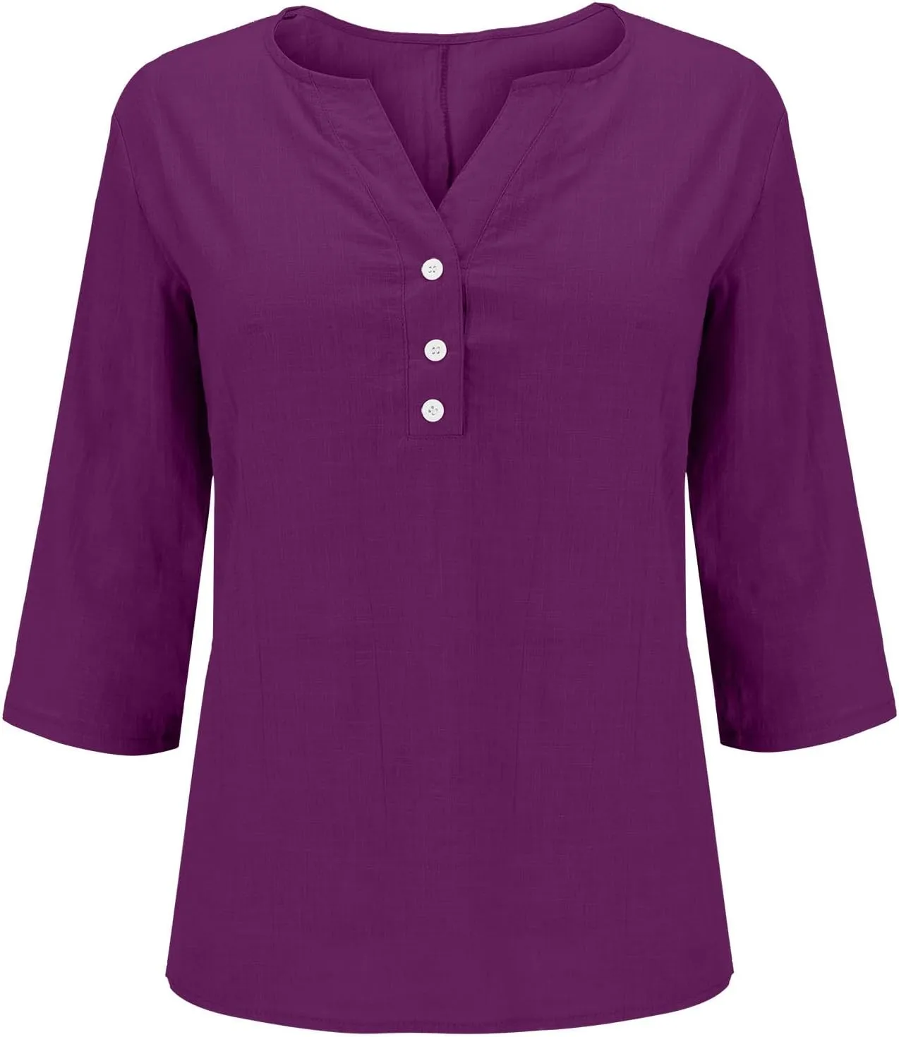 Summer Cotton Linen Shirts for Women 2025 Casual 3/4 Sleeve Tunic Shirts Spring Vacation Fashion Clothes