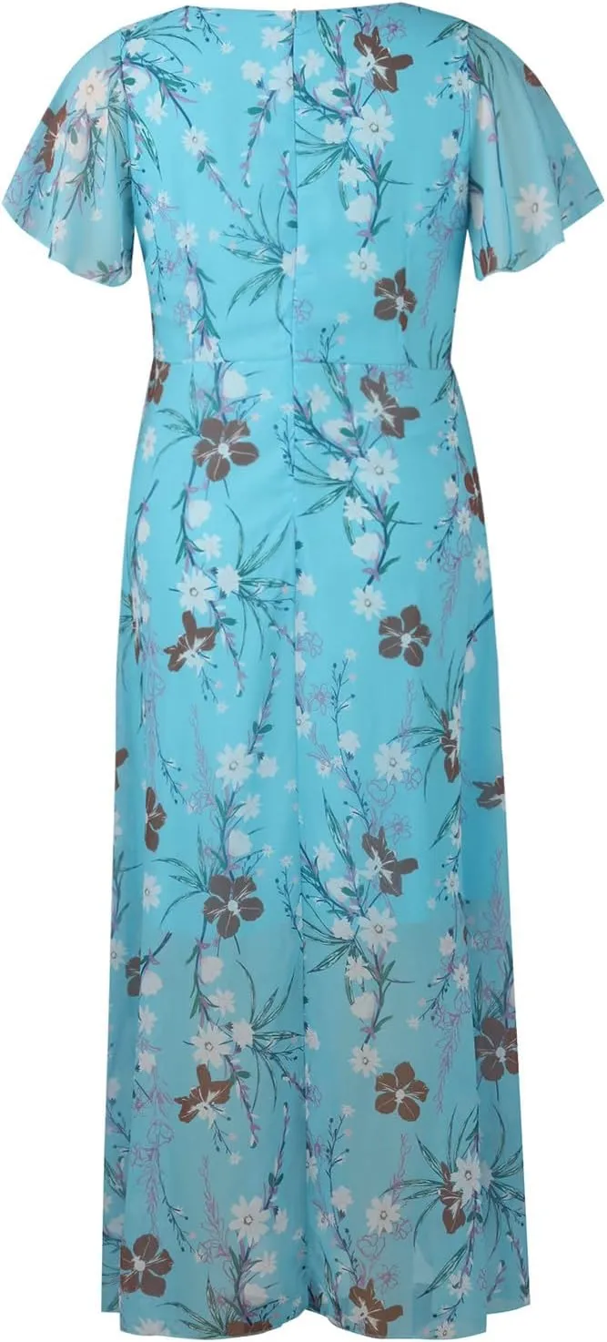 Summer Dresses for Women 2024 V Neck Ruffled Sleeve Flowy Fashion Boho Elegant Cocktail Elegant Maxi Dress S-2XL