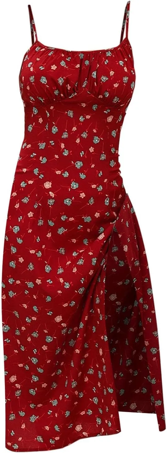 Summer Dresses for Women 2025 Polka Dot Dress Midi Dress Spaghetti Strap Slit Sundress Beach Vacation Clothes