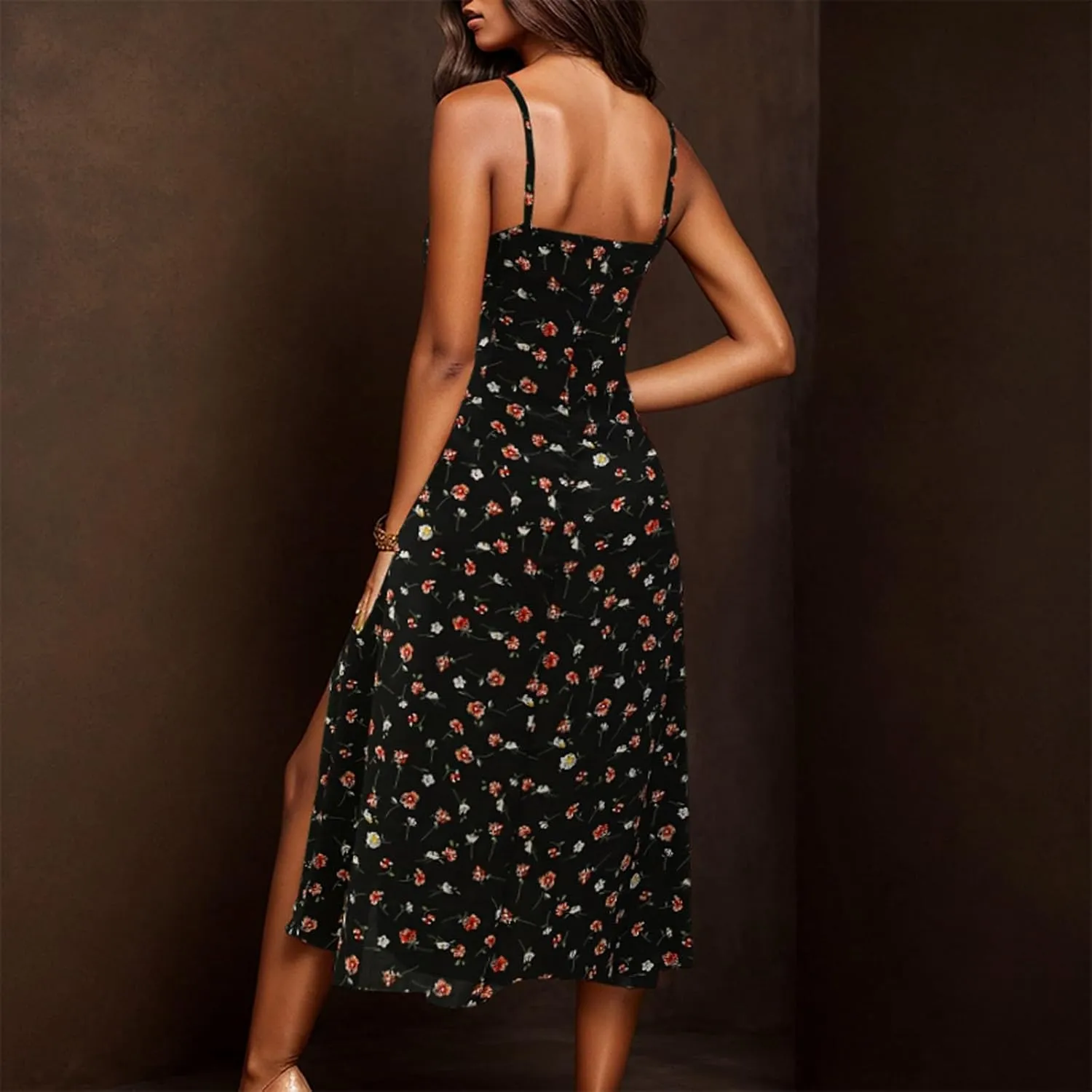 Summer Dresses for Women 2025 Polka Dot Dress Midi Dress Spaghetti Strap Slit Sundress Beach Vacation Clothes