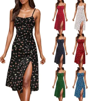 Summer Dresses for Women 2025 Polka Dot Dress Midi Dress Spaghetti Strap Slit Sundress Beach Vacation Clothes