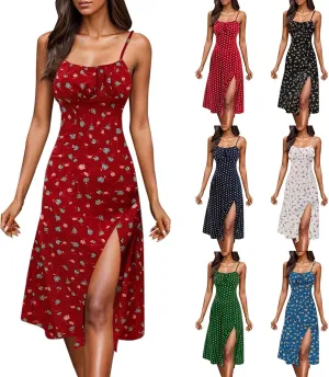 Summer Dresses for Women 2025 Polka Dot Dress Midi Dress Spaghetti Strap Slit Sundress Beach Vacation Clothes