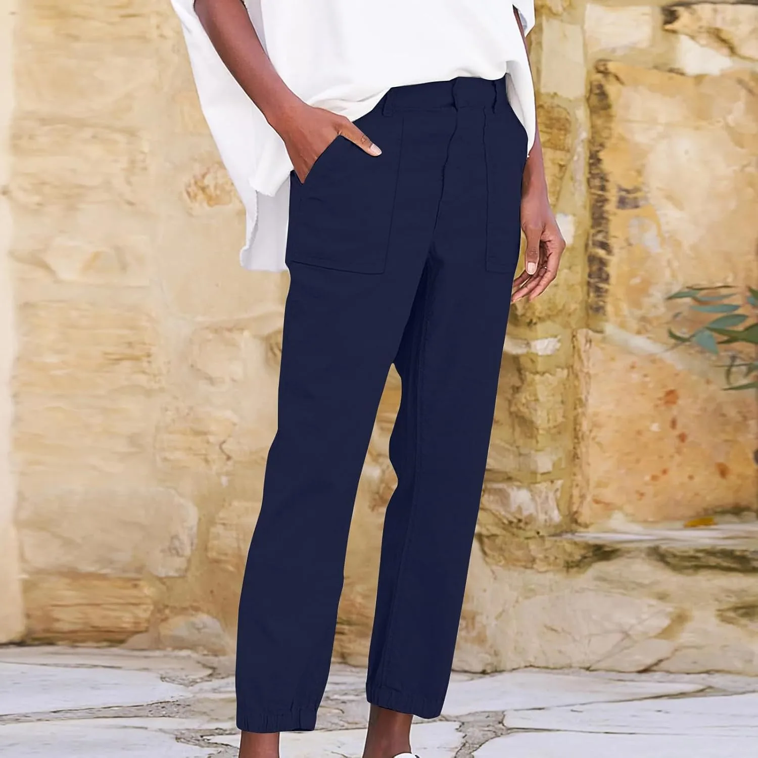 Summer Linen Pants for Women Casual Lounge Pants with Pockets Slim Fitting Pants Fashion Trendy Pants for 2025