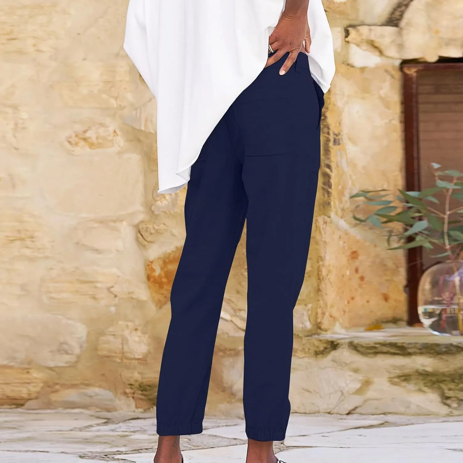 Summer Linen Pants for Women Casual Lounge Pants with Pockets Slim Fitting Pants Fashion Trendy Pants for 2025
