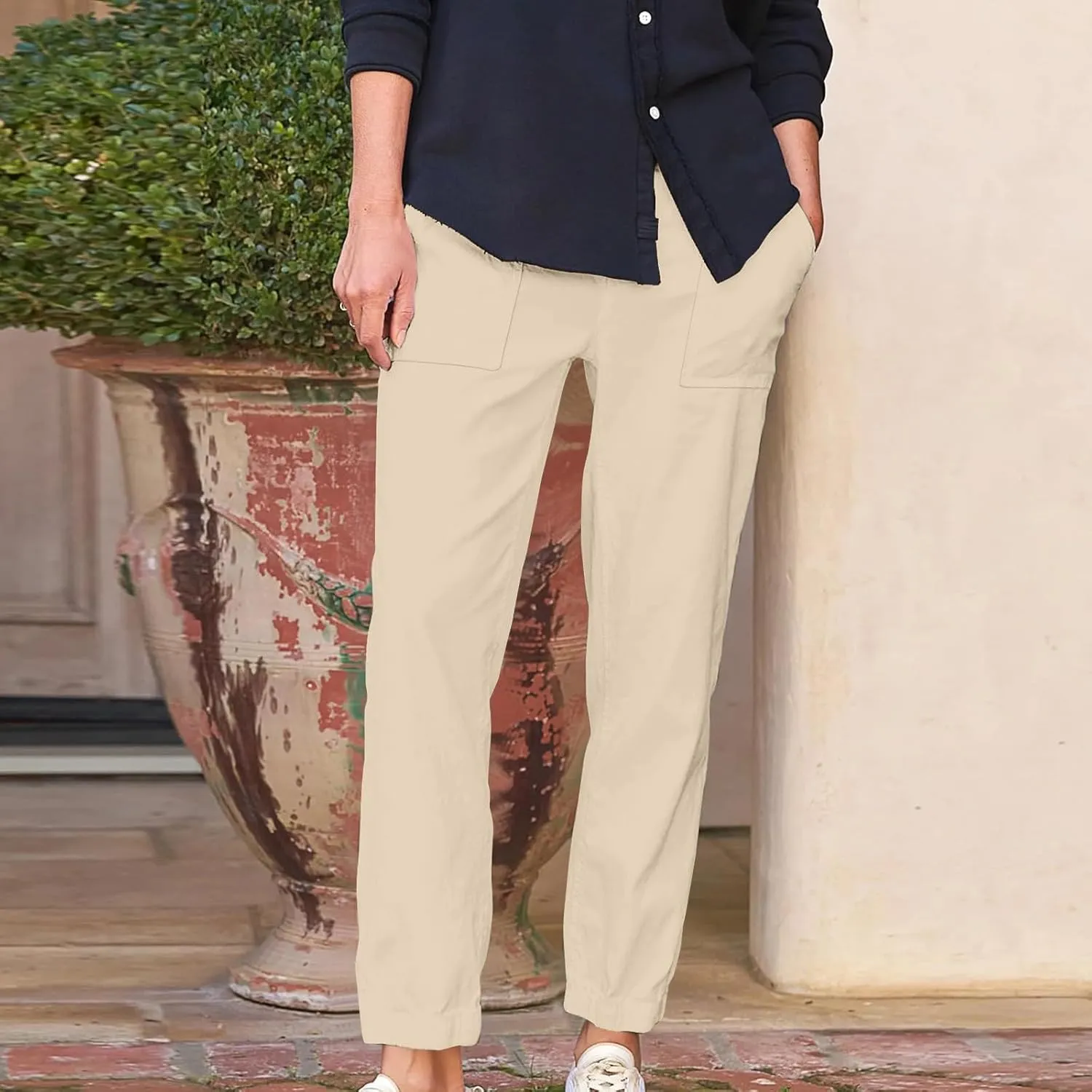 Summer Linen Pants for Women Casual Lounge Pants with Pockets Slim Fitting Pants Fashion Trendy Pants for 2025