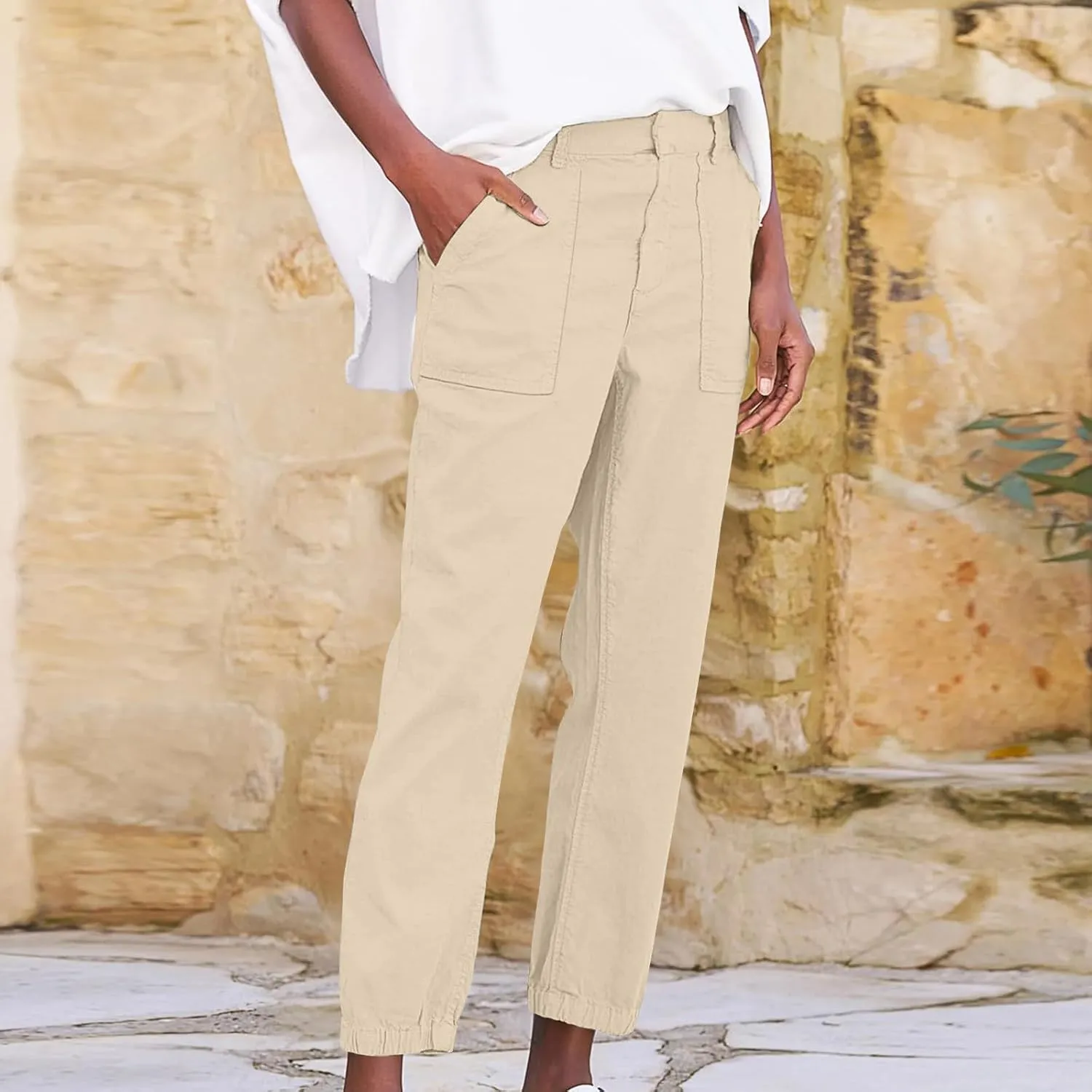 Summer Linen Pants for Women Casual Lounge Pants with Pockets Slim Fitting Pants Fashion Trendy Pants for 2025