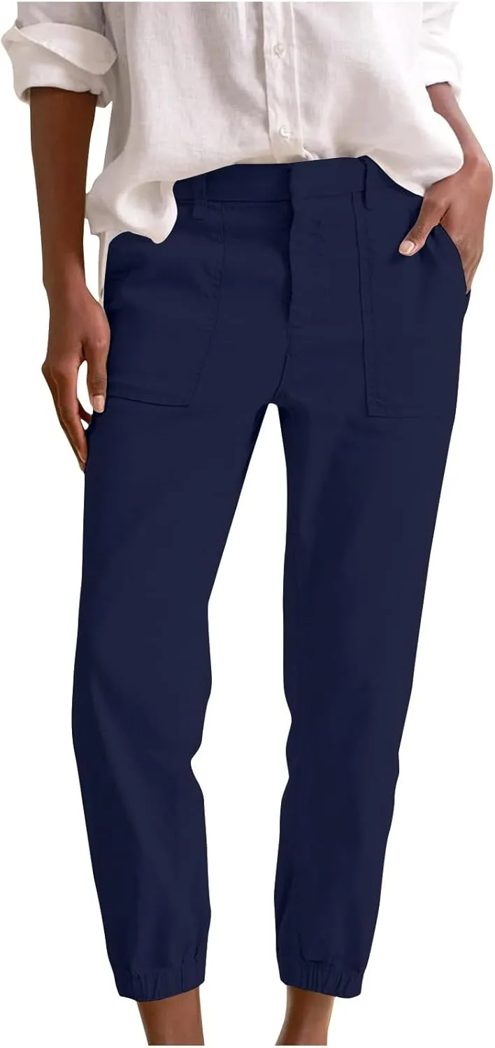 Summer Linen Pants for Women Casual Lounge Pants with Pockets Slim Fitting Pants Fashion Trendy Pants for 2025