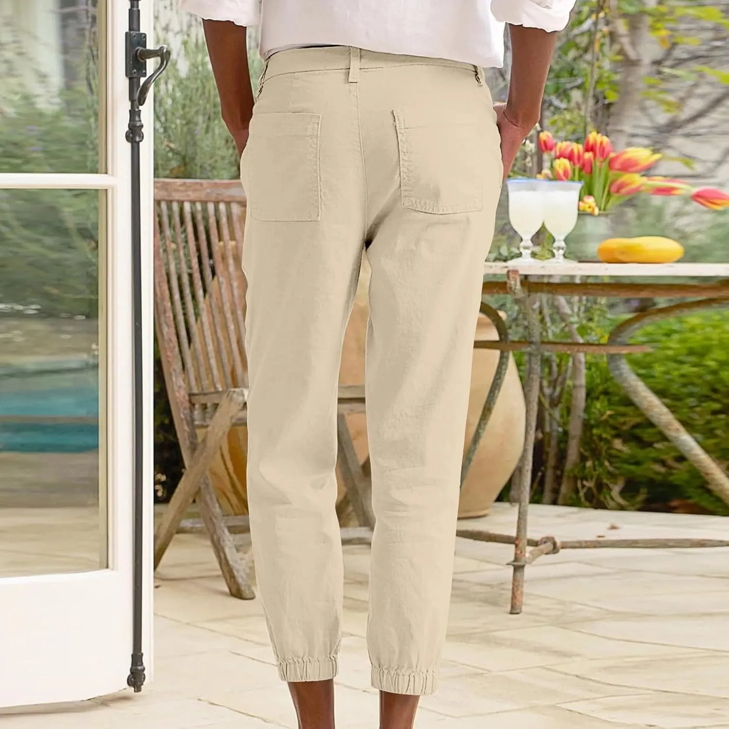 Summer Linen Pants for Women Casual Lounge Pants with Pockets Slim Fitting Pants Fashion Trendy Pants for 2025