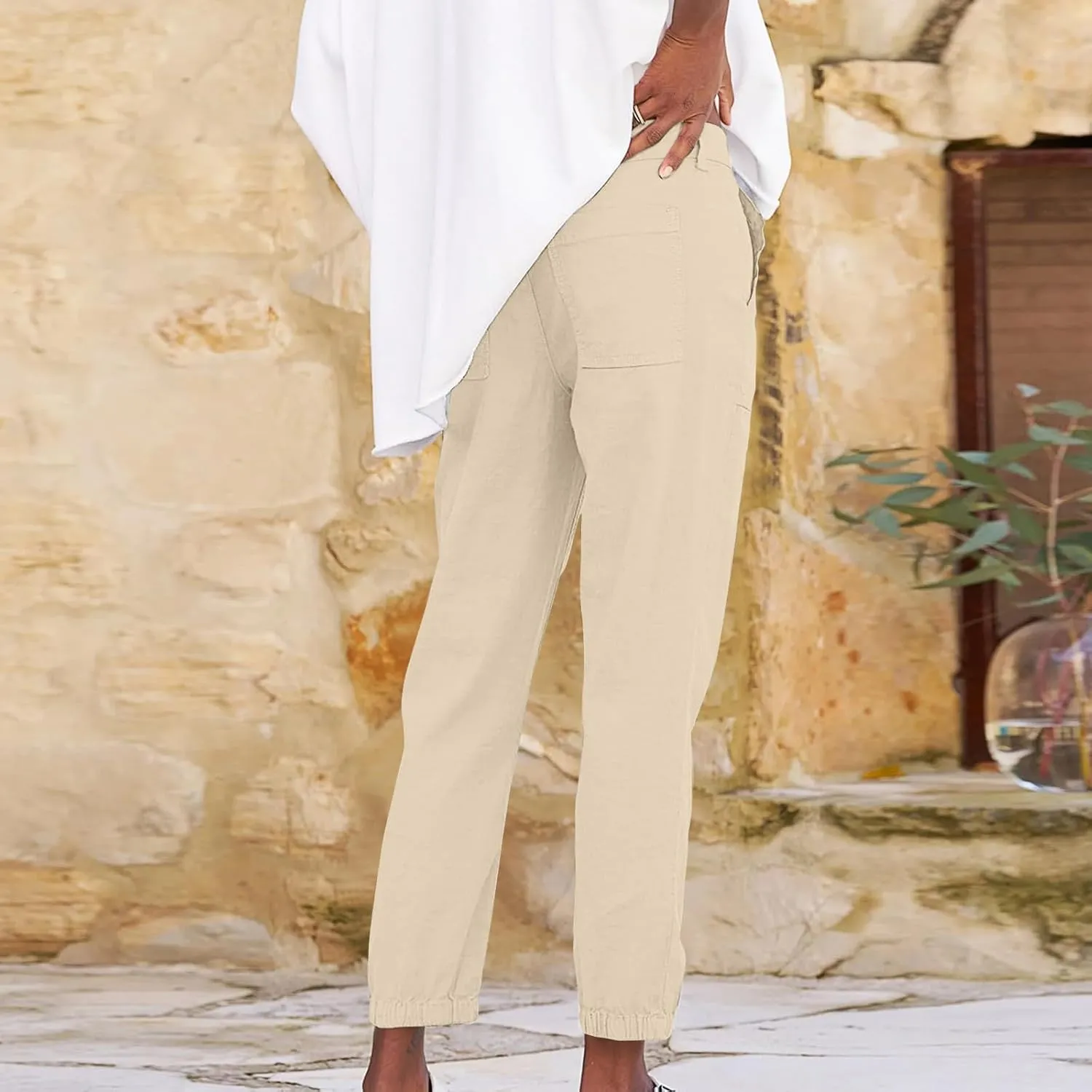 Summer Linen Pants for Women Casual Lounge Pants with Pockets Slim Fitting Pants Fashion Trendy Pants for 2025