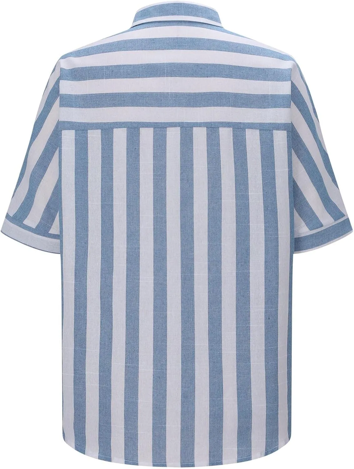 Summer Tops for Women Linen Short Sleeve Shirt Striped Button Down Shirt Turn Down Collar Blouse with Front Pocket