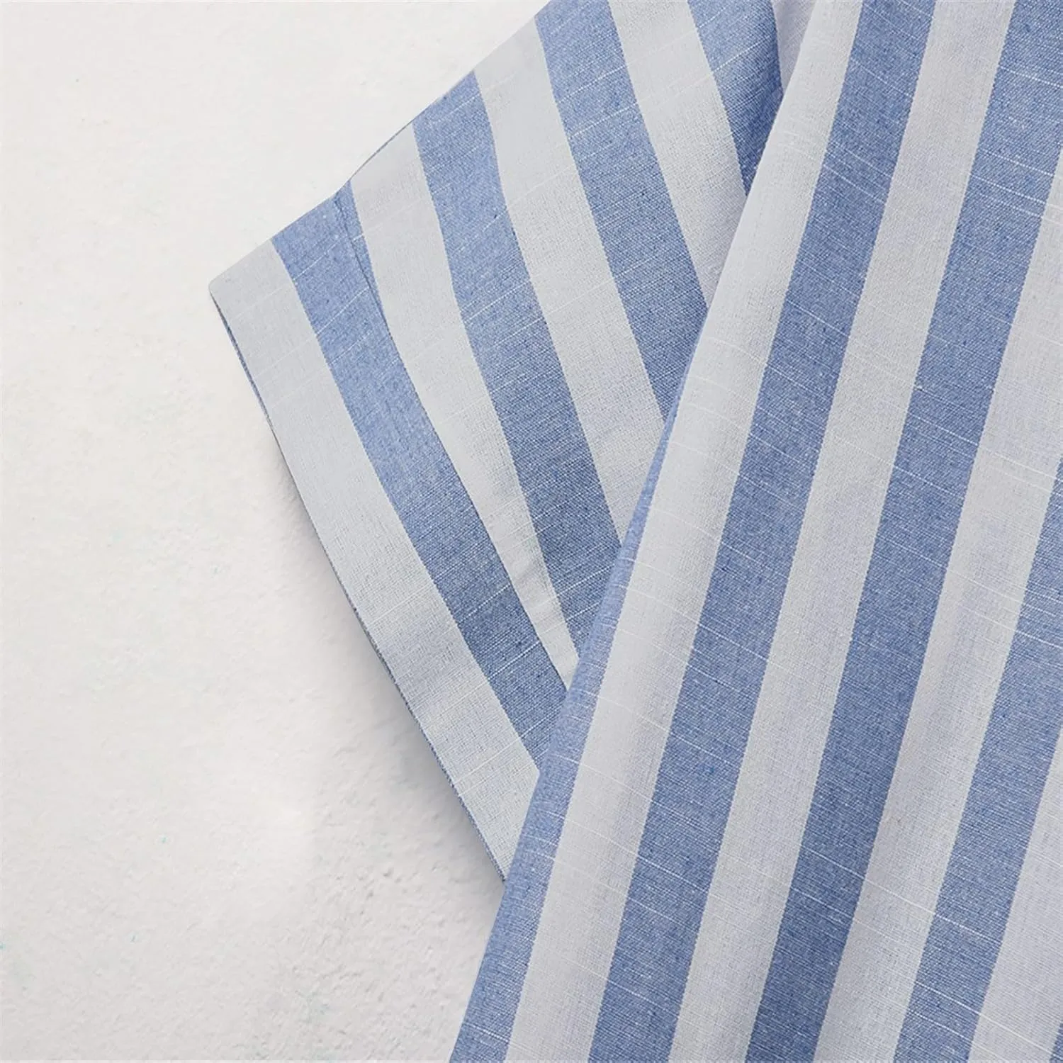 Summer Tops for Women Linen Short Sleeve Shirt Striped Button Down Shirt Turn Down Collar Blouse with Front Pocket