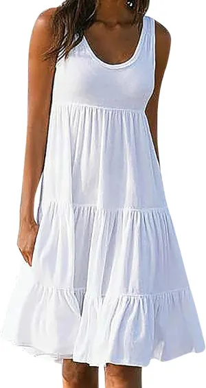 Sundresses for Women 2025 Sleeveless Cute Petite Mini Dress Tiered Summer Flowy Boho Sundress Beach Wear