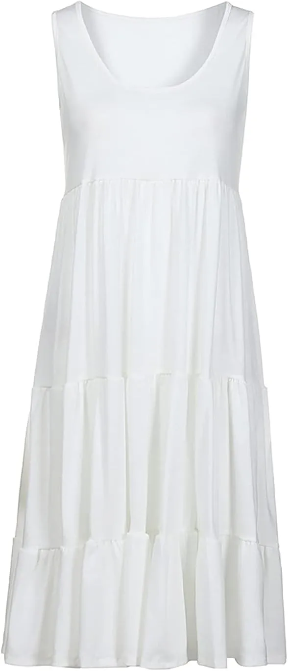 Sundresses for Women 2025 Sleeveless Cute Petite Mini Dress Tiered Summer Flowy Boho Sundress Beach Wear