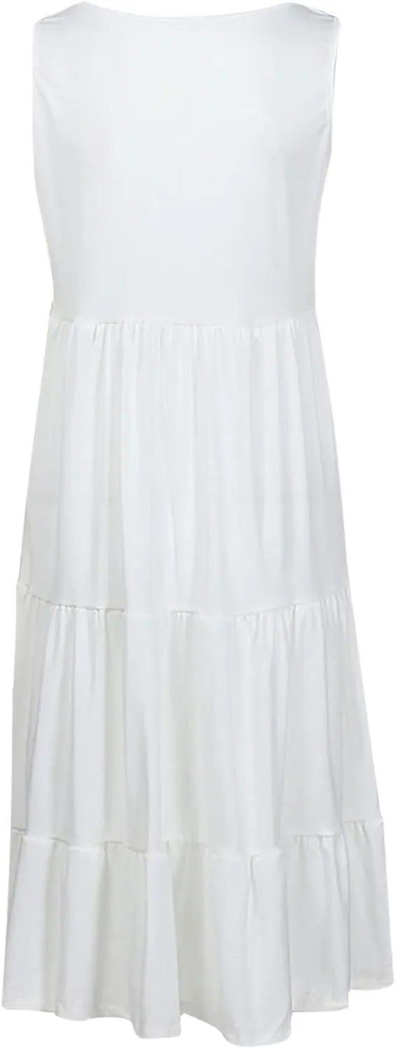 Sundresses for Women 2025 Sleeveless Cute Petite Mini Dress Tiered Summer Flowy Boho Sundress Beach Wear