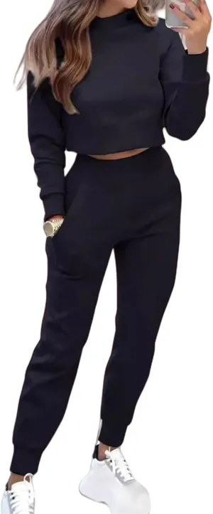 Sweat Sets for Women 2 Piece Lounge Sets Turtleneck Crop Sweatshirts and Jogger Pants Sets Workout Tracksuit Sets