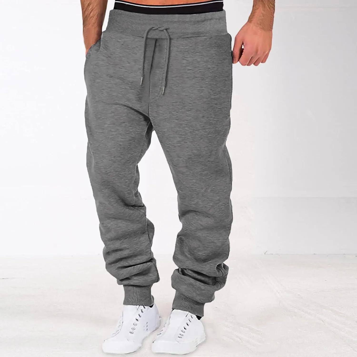 Sweatpants for Men Comfy Track Cuff Lace up Solid Color Workout Pants with Pocket Fleece Active Tech Joggers