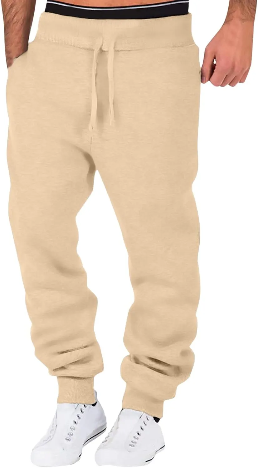 Sweatpants for Men Comfy Track Cuff Lace up Solid Color Workout Pants with Pocket Fleece Active Tech Joggers