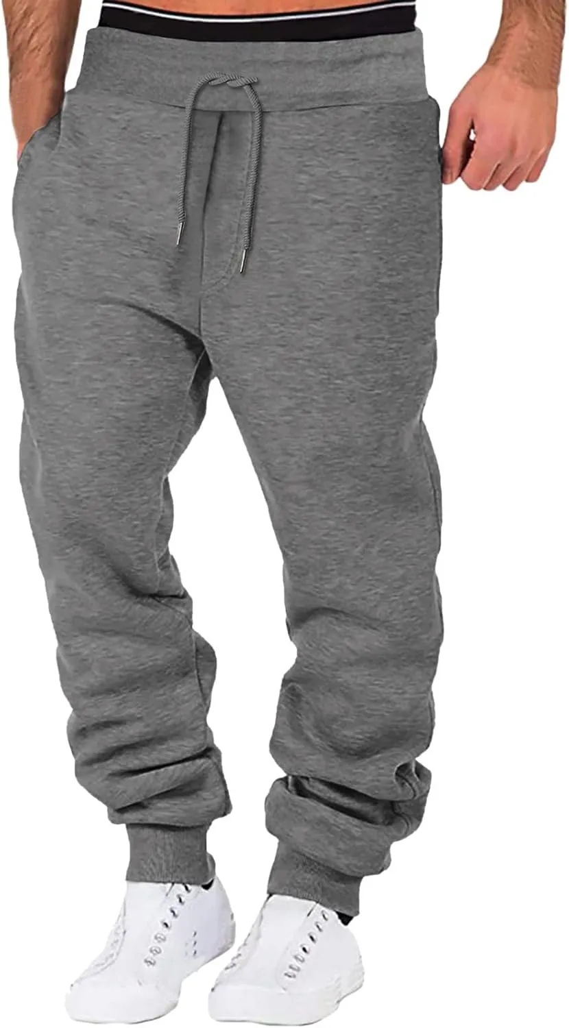 Sweatpants for Men Comfy Track Cuff Lace up Solid Color Workout Pants with Pocket Fleece Active Tech Joggers