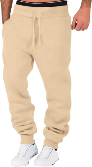 Sweatpants for Men Comfy Track Cuff Lace up Solid Color Workout Pants with Pocket Fleece Active Tech Joggers