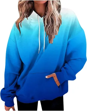 Sweatshirts for Women Trendy Gradient Hoodies Casual Drawstring Hoodie Teen Girl Oversized Sweatshirts with Pockets