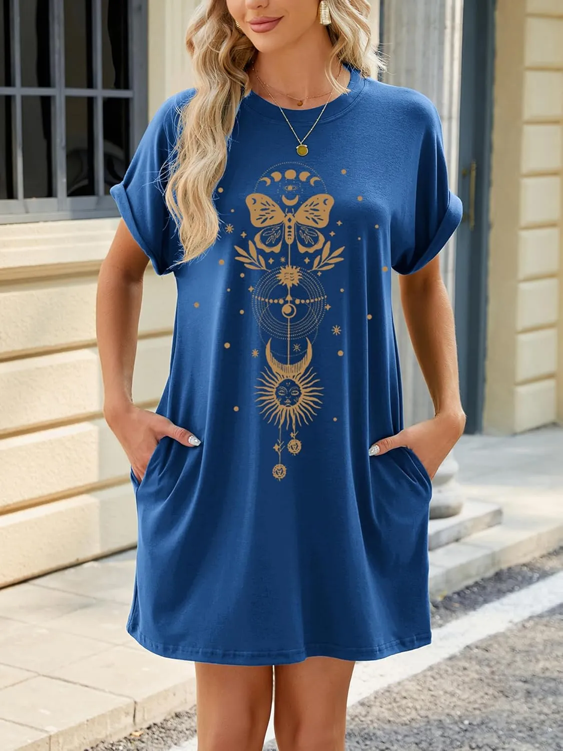 T Shirt Dresses for Women,Long Tunic Womens Summer Casual Tops with Pockets 2024