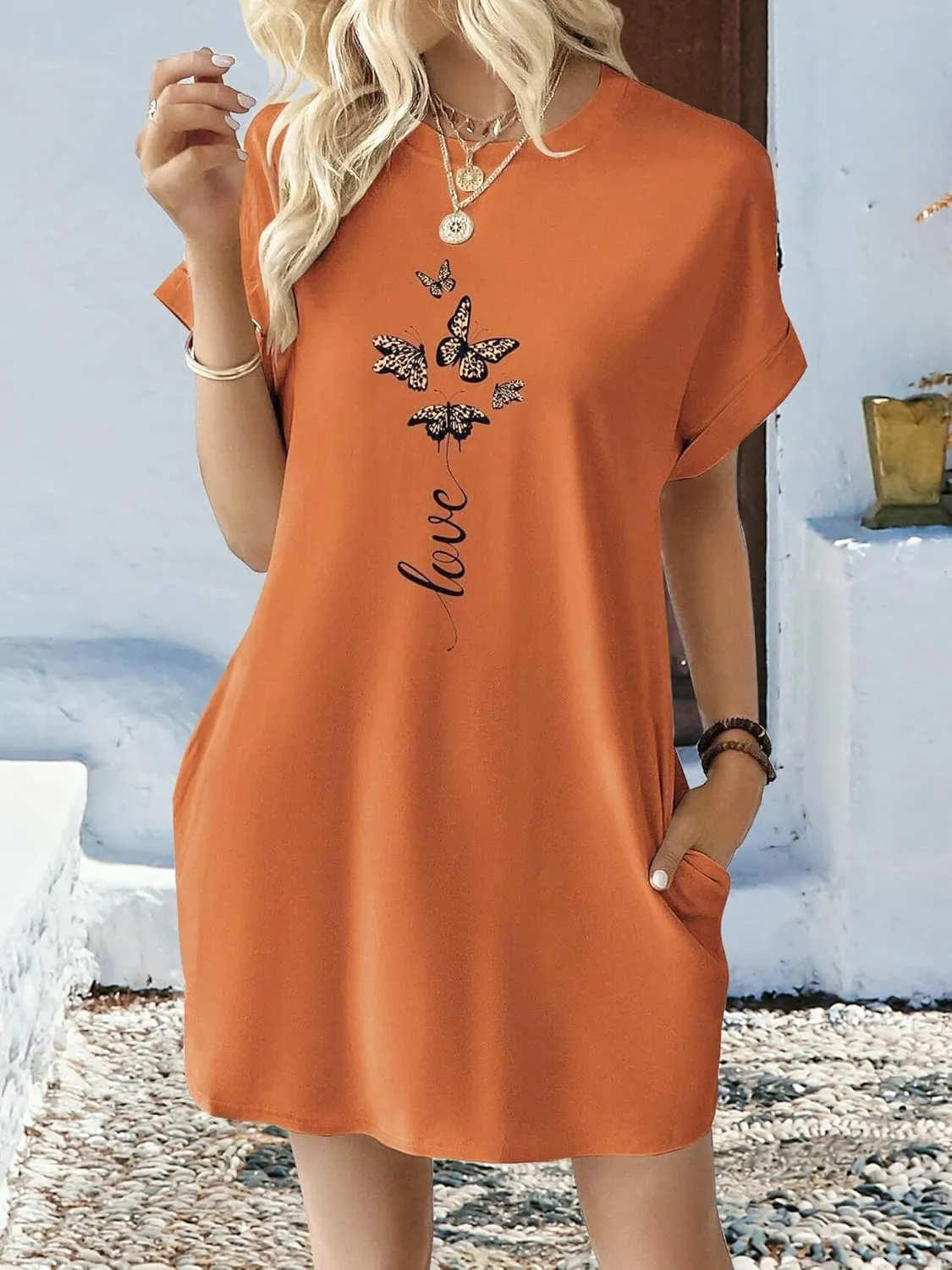 T Shirt Dresses for Women,Long Tunic Womens Summer Casual Tops with Pockets 2024