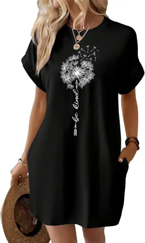 T Shirt Dresses for Women,Long Tunic Womens Summer Casual Tops with Pockets 2024