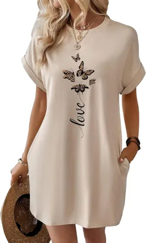T Shirt Dresses for Women,Long Tunic Womens Summer Casual Tops with Pockets 2024