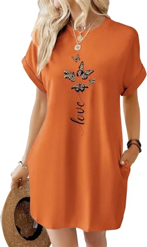 T Shirt Dresses for Women,Long Tunic Womens Summer Casual Tops with Pockets 2024