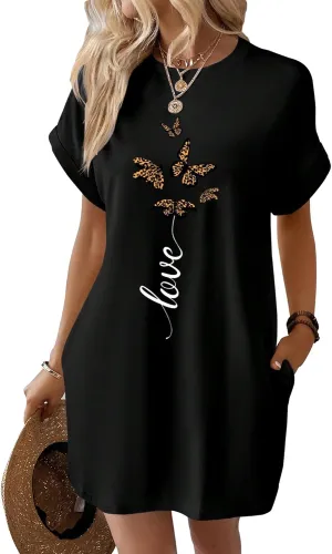 T Shirt Dresses for Women,Long Tunic Womens Summer Casual Tops with Pockets 2024