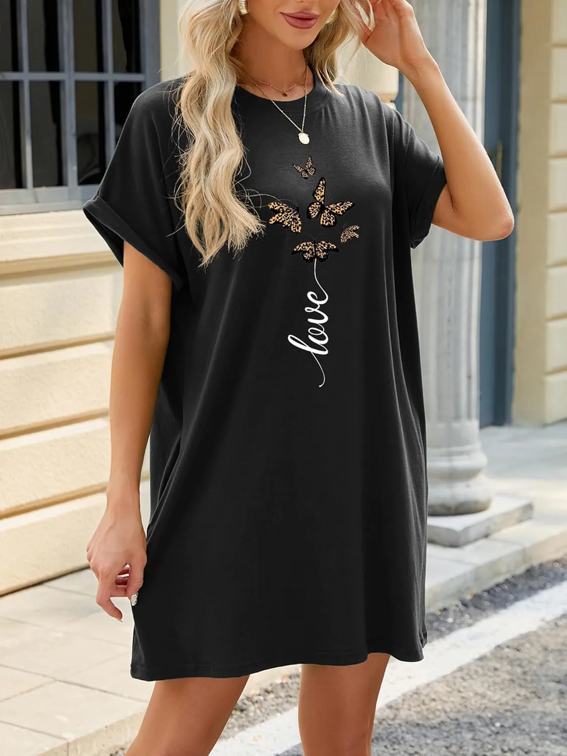 T Shirt Dresses for Women,Long Tunic Womens Summer Casual Tops with Pockets 2024
