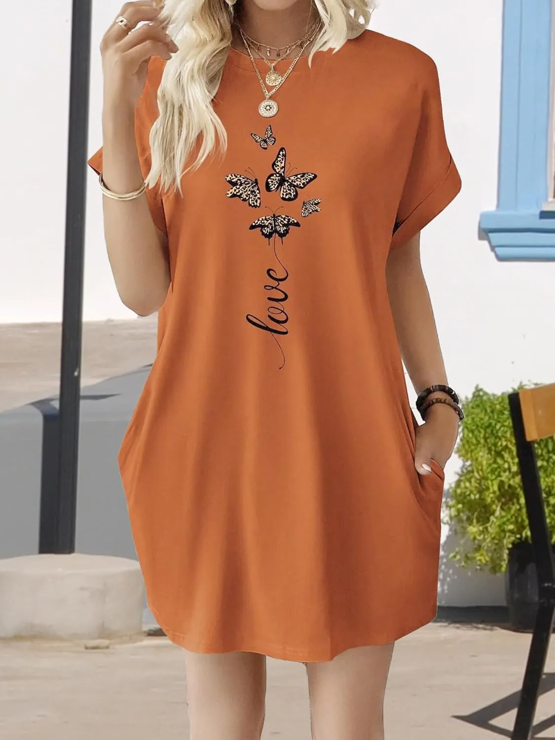 T Shirt Dresses for Women,Long Tunic Womens Summer Casual Tops with Pockets 2024