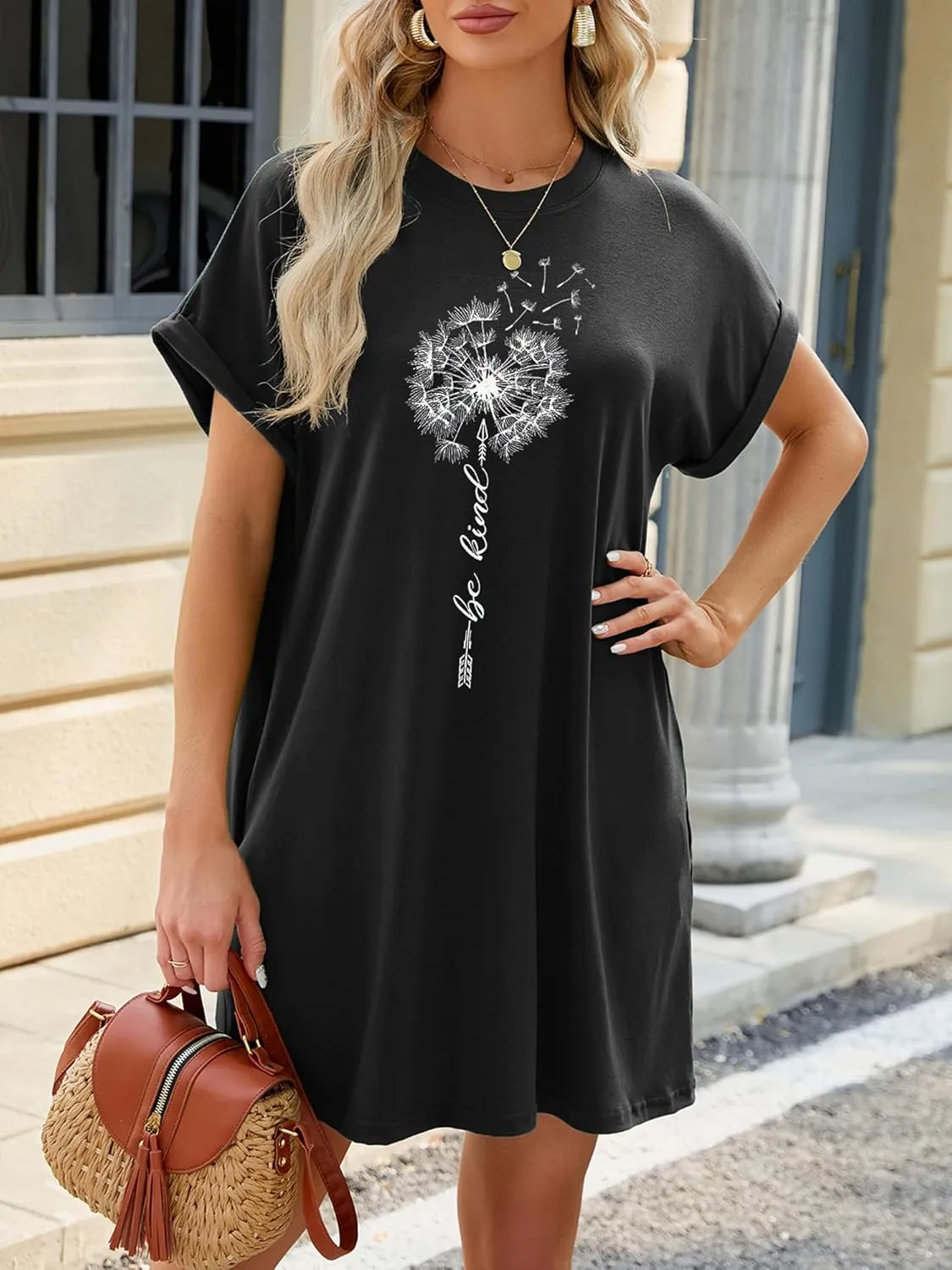 T Shirt Dresses for Women,Long Tunic Womens Summer Casual Tops with Pockets 2024