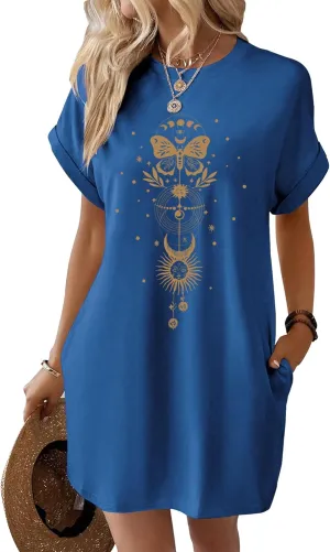 T Shirt Dresses for Women,Long Tunic Womens Summer Casual Tops with Pockets 2024