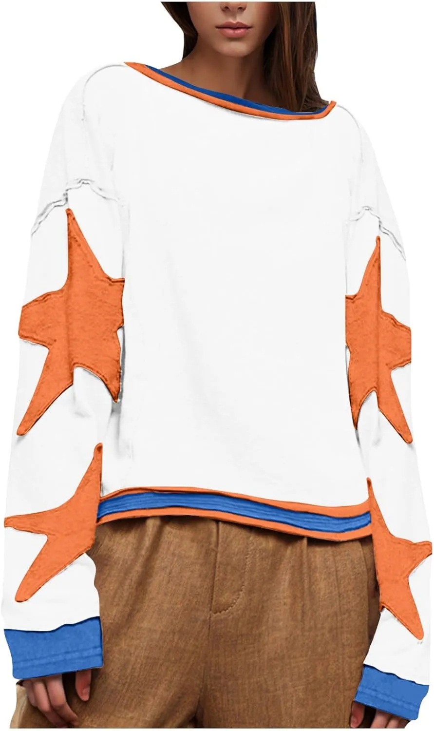TANGNADE Women Oversized Sweatshirt Long Sleeve Crewneck Pullover Drop Shoulder Cute Tee Shirts 2024 Fall Trendy Clothes