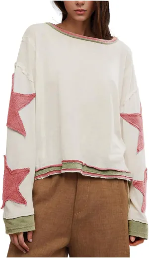 TANGNADE Women Oversized Sweatshirt Long Sleeve Crewneck Pullover Drop Shoulder Cute Tee Shirts 2024 Fall Trendy Clothes