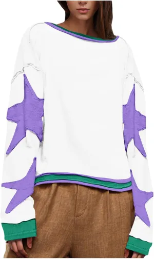 TANGNADE Women Oversized Sweatshirt Long Sleeve Crewneck Pullover Drop Shoulder Cute Tee Shirts 2024 Fall Trendy Clothes