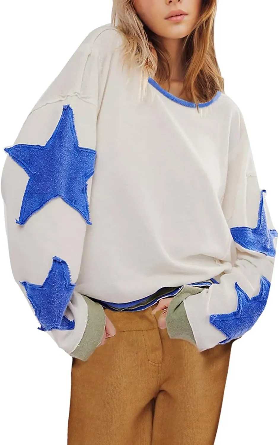 TANGNADE Women Oversized Sweatshirt Long Sleeve Crewneck Pullover Drop Shoulder Cute Tee Shirts 2024 Fall Trendy Clothes