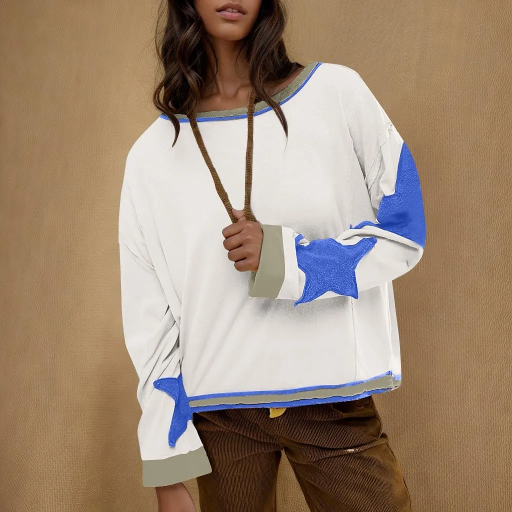 TANGNADE Women Oversized Sweatshirt Long Sleeve Crewneck Pullover Drop Shoulder Cute Tee Shirts 2024 Fall Trendy Clothes