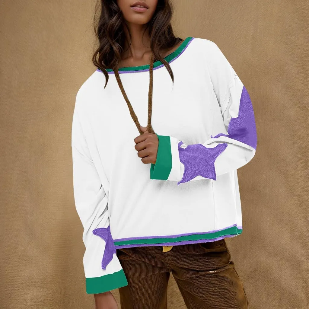 TANGNADE Women Oversized Sweatshirt Long Sleeve Crewneck Pullover Drop Shoulder Cute Tee Shirts 2024 Fall Trendy Clothes