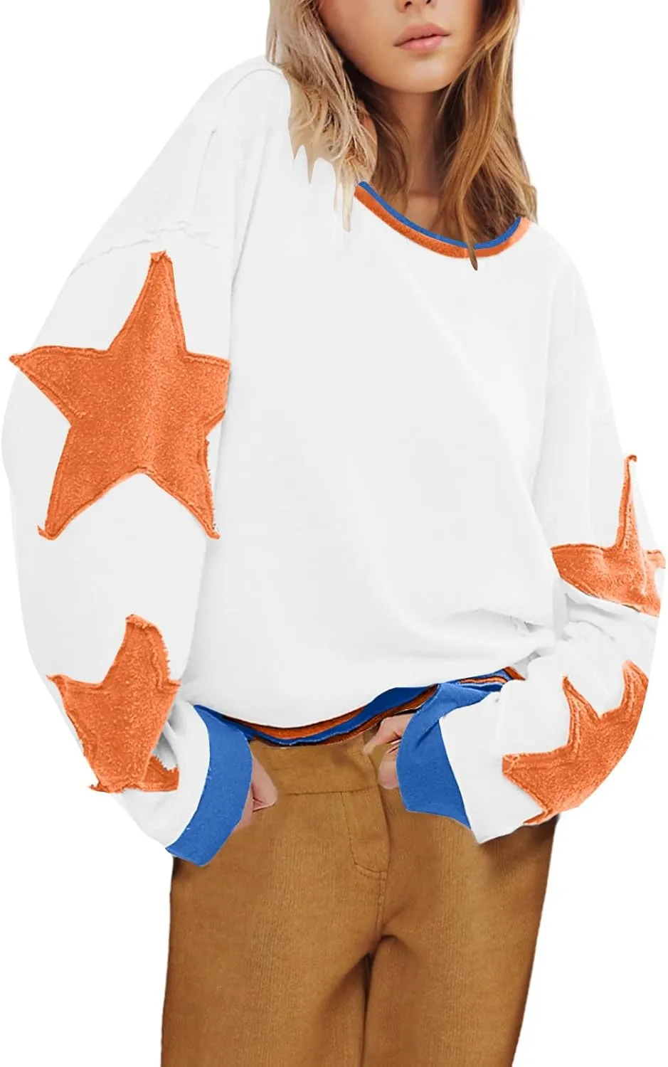 TANGNADE Women Oversized Sweatshirt Long Sleeve Crewneck Pullover Drop Shoulder Cute Tee Shirts 2024 Fall Trendy Clothes