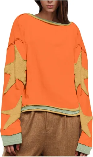 TANGNADE Women Oversized Sweatshirt Long Sleeve Crewneck Pullover Drop Shoulder Cute Tee Shirts 2024 Fall Trendy Clothes
