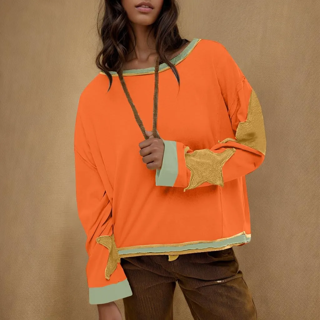 TANGNADE Women Oversized Sweatshirt Long Sleeve Crewneck Pullover Drop Shoulder Cute Tee Shirts 2024 Fall Trendy Clothes