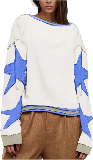 TANGNADE Women Oversized Sweatshirt Long Sleeve Crewneck Pullover Drop Shoulder Cute Tee Shirts 2024 Fall Trendy Clothes