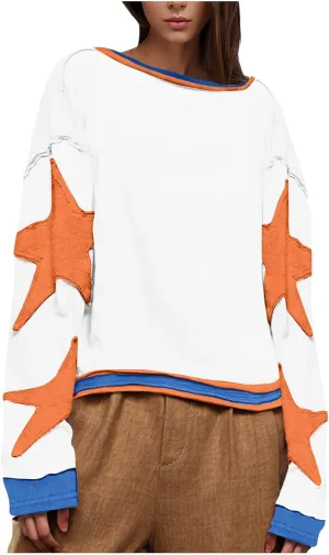 TANGNADE Women Oversized Sweatshirt Long Sleeve Crewneck Pullover Drop Shoulder Cute Tee Shirts 2024 Fall Trendy Clothes